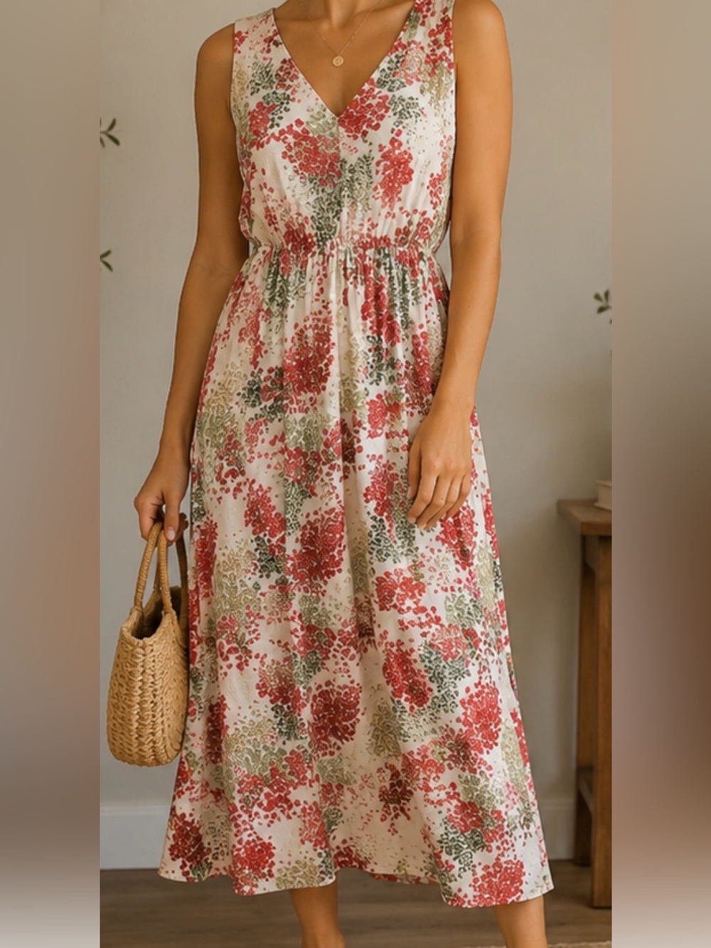 Lucky Brand Size M Floral Sleeveless Midi Dress Boho Cottagecore